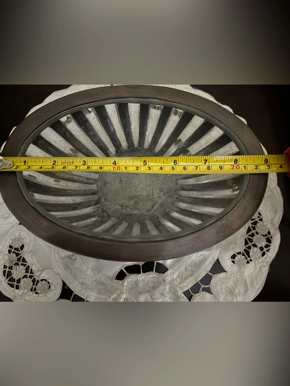 Vintage handblown glass and metal decorative bowl